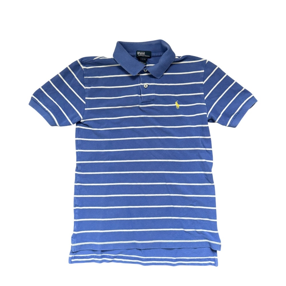 Polo Ralph Lauren Kids Blue White Striped Short Sleeve Polo Shirt Size M 12-14